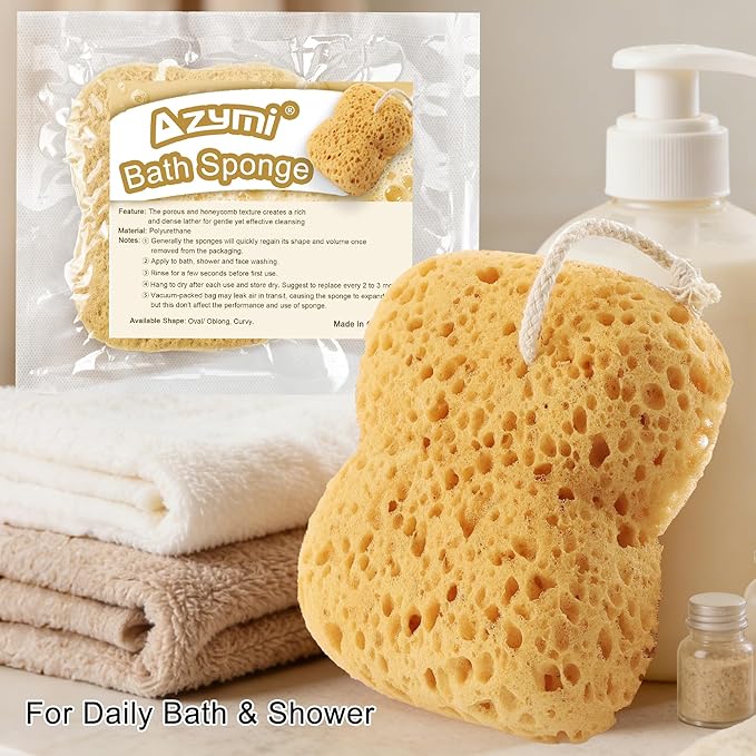 Sponges Bath, 2Pcs Larger Shower Sponges for Women Men, Exfoliating Body Sponge Dense Foam for Gentle & Deep Cleansing, Ultra-Soft for Sensitive Dry Skin