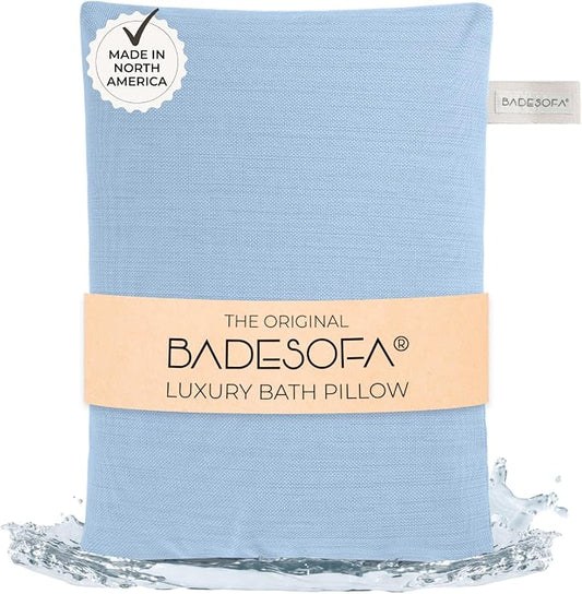 BADESOFA® Luxury Seat Cushion for Bath | Premium-Quality Materials | Comfortable & Quick-Drying | Washable Bath Pillow in Blue | Home Spa | Suitable for Bathtub, Steam Sauna & Hot Tub