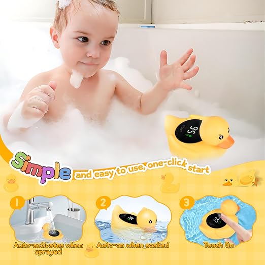 Baby Bath Thermometer - Digital Floating Water Thermometer with LED Display & Color Temperature Alerts, Rechargeable Bath Toy for Infant Bathtub Safety, Newborn Bath Essentials Gift