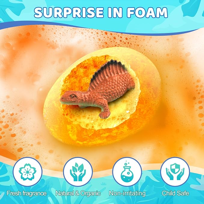 Bath Bombs for Kids with Surprise Toys Inside - 16 Pack Organic Dinosaur Bath Bombs Gift Set, Dinosaur Toys for Kid 3 4 5 6 7 8 9 Years, Birthday Gifts for Kids, Bubble Bath Toys