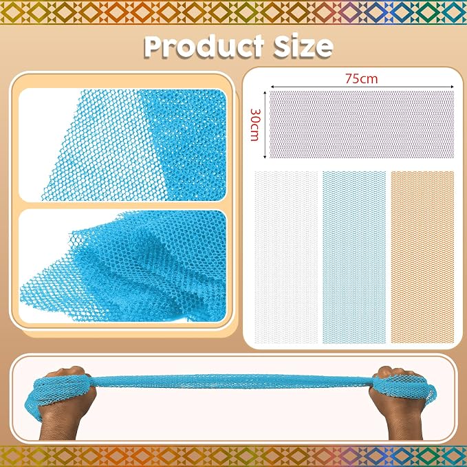 African Bath Sponge 4 Pieces - Net Exfoliator for Glowing Skin, Long-Lasting Nylon Mesh Scrubber, Gentle Enough for Daily Use (Orange, Blue, White, Purple)