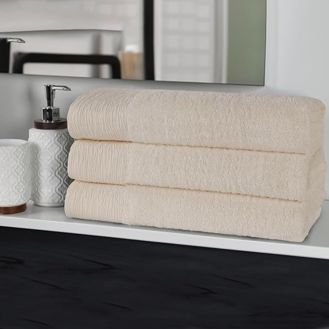 Superior Rayon from Bamboo Blend Bath Towel Set, Large Plush Absorbent Body Towels, Soft Luxury Quick Drying, Shower, Spa, Hotel, Pool, Guest Bathroom, Home Essentials, Set of 3, Ivory