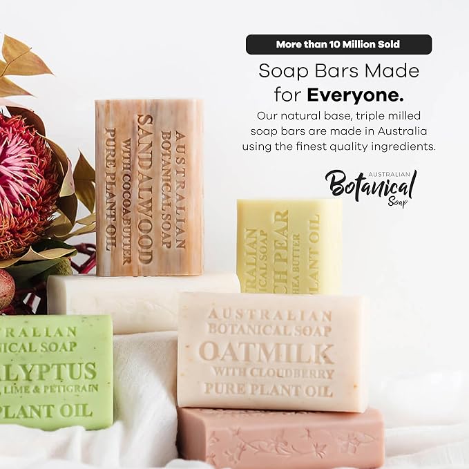 Australian Botanical Soap Variety Pack, 6.6 oz Bars – Goat Milk, Eucalyptus, Sandalwood, Coconut, Lemongrass, Aloe, Tea Tree, Charcoal – Enriched with Organic Shea Butter, Pack of 8