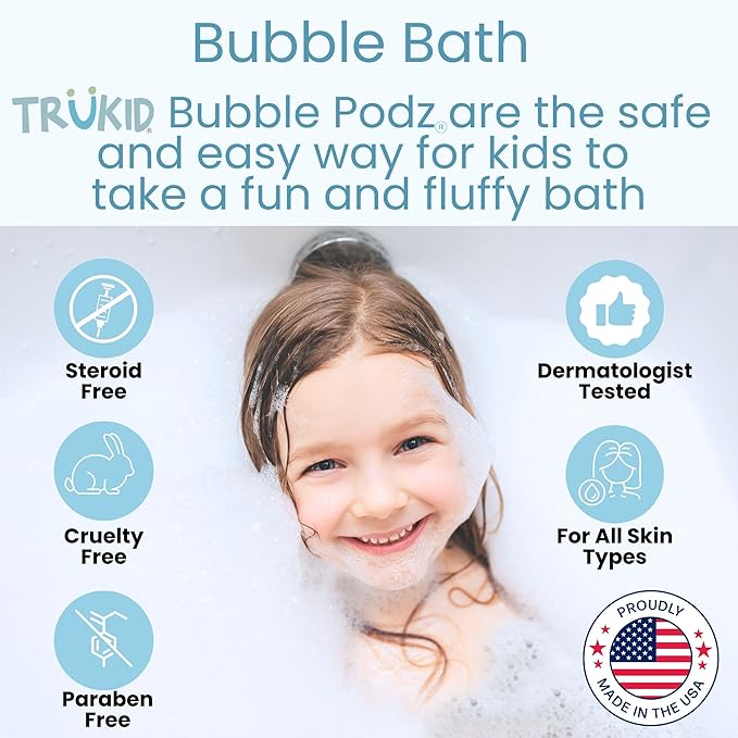 TruKid Bubble Podz Bubble Bath for Kids, Toddlers, & Babies, Tear Free Gentle & Refreshing Bath Bomb for Sensitive Skin with Natural Moisturizers, Non-Toxic, pH Balanced, Lavender Scent (24 Podz)