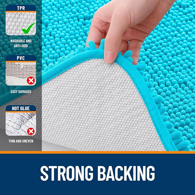 OLANLY Large Bathroom Rugs 47x32, Extra Soft Absorbent Chenille Bath Rugs, Rubber Backing Quick Dry, Machine Washable Bath Mats for Bathroom Floor, Tub and Shower, Home Decor Accessories, Aqua Sky