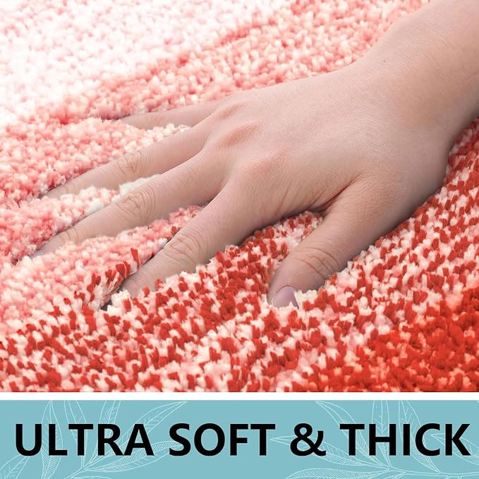 Arotive Microfiber Bathroom Rugs, Shaggy Soft and Absorbent Contour Toilet Rugs, Thick Plush Machine Washable Dry Bath Mats for Toilet Base, 30x20, Coral, Rectangular