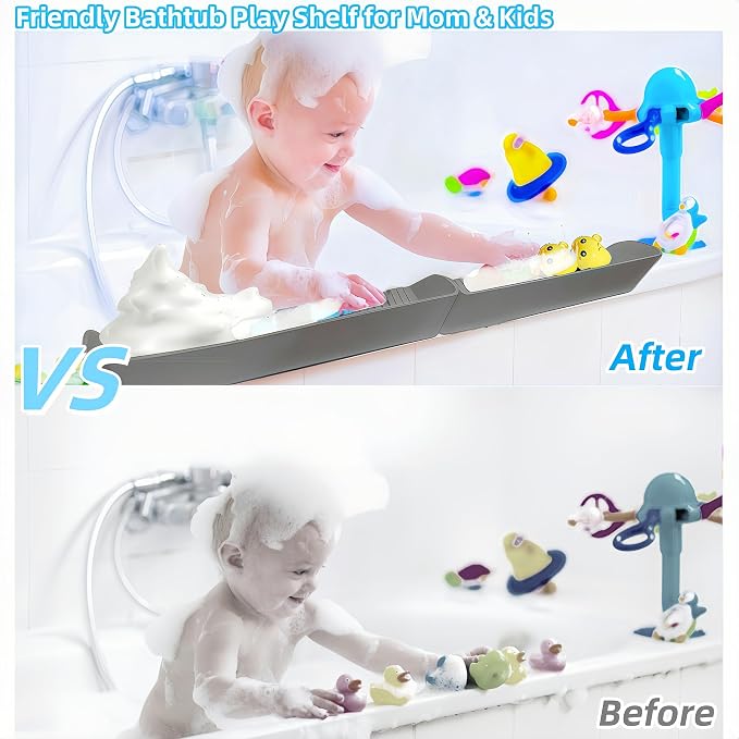 Bathtub Splash Guard - Silicone Bath Splash Guard Shelf - Bath Toy Storage for Kids - Silicone Splash Guard with 4 Suction Cups, No Mess Water Spill in Bathroom
