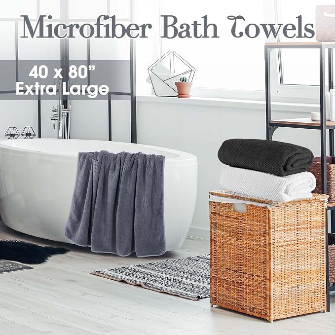 Moukeren 3 Pcs Oversized Bath Towel Set 40'' x 80'' Extra Large Microfiber Bath Sheets Jumbo Quick Dry Coral Fleece Absorbent Towel for Fall Decor Shower Beach Yoga Spa Body(Black, Gray, White)