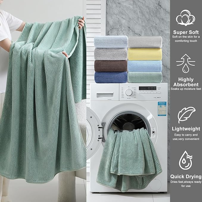 4 Piece Bath Towel Set 35"x70"Oversized Bath Towel for Bathroom Ultra Soft Fluffy Extra Large Bath Sheet Luxury Premium Bathroom Towel Highly Absorbent Quick Dry Shower Towel for Hotel Spa,Green