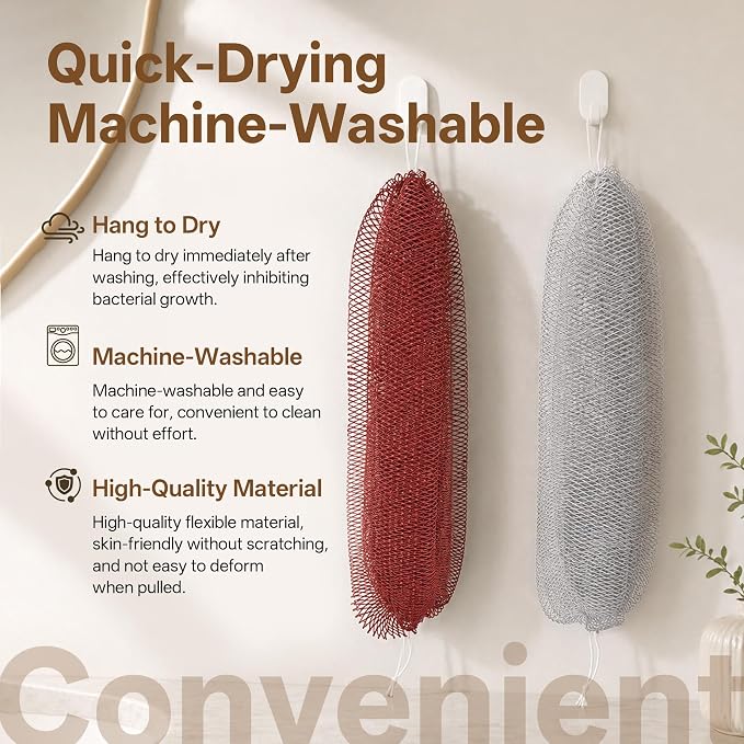 African Net Sponge for Shower, 2PCS Exfoliating Shower Sponge with Waterproof Travel Bag, Quick-Drying African Wash Cloth for Deep Cleansing & Smooth Skin (Rust Red & Light Grey)