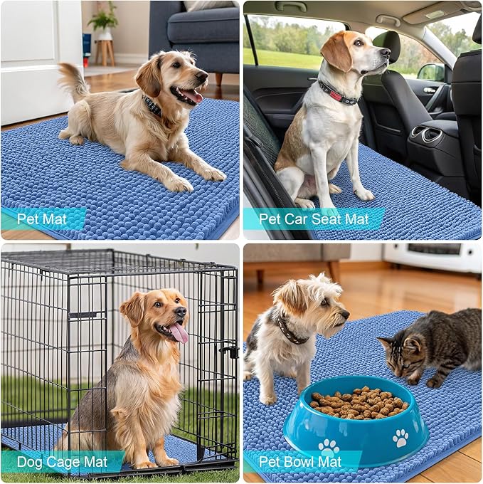OLANLY Dog Door Mat for Muddy Paws 54x32, Absorbs Moisture and Dirt, Absorbent Non-Slip Washable Doormat, Quick Dry Chenille Mud Mat, Entry Indoor Entryway Carpet for Inside Floor, Cornflower Blue