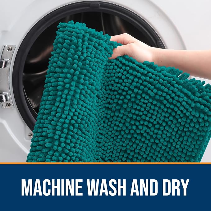 OLANLY Dog Door Mat for Muddy Paws 48x30, Absorbs Moisture and Dirt, Absorbent Non-Slip Washable Doormat, Quick Dry Chenille Mud Mat for Dogs, Entry Indoor Entryway Carpet for Inside Floor, Lake Blue