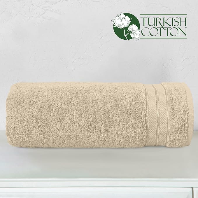 Elegant Comfort Three Line Popcorn Towel Set for Bathroom 35 x 70 inches, Premium Hotel Quality 1-Pack Jumbo Towels, 100% Turkish Cotton, Soft and Durable, Quick Dry and Highly Absorbent, Ivory