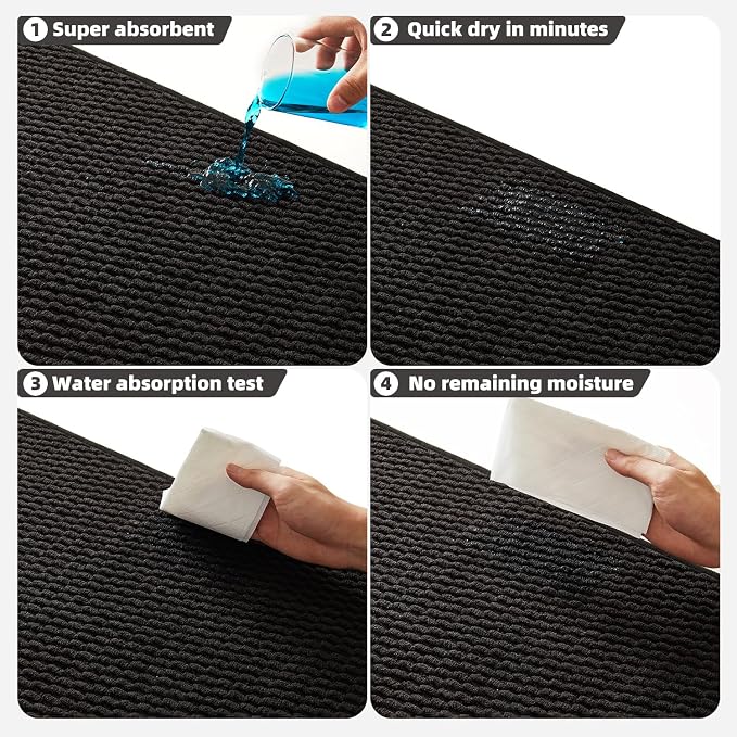 TYUU Black Large Bathroom Rugs Non Slip Washable Bath Rugs Super Absorbent Bathroom Rug Thin Quick Dry Low Pile Bath Mats, Black 36''x48''