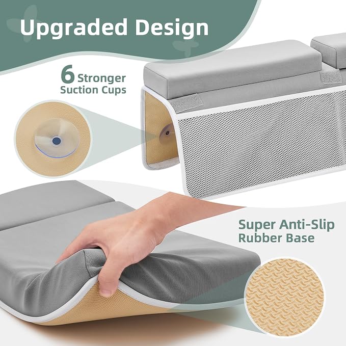 IFNOW Baby Bath Kneeler and Elbow Rest Pad Set - 26'' Extra Long and 2.4'' Thick, Quick Dry Kneeling Pad for Bathing Baby with Knee & Arm Support, Foldable Non-Slip Bathtub Mat with Toys Organizer
