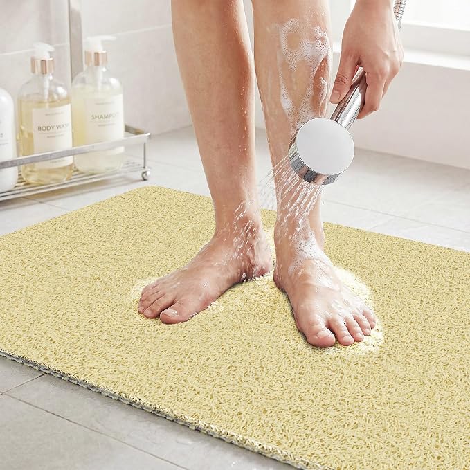 Non Slip Shower Mat 24"x16", Loofah Shower Mat for Inside Shower, Quick Drying Bath Mat for Tub & Bathroom Floor, Soft Textured & Elderly Safe, Machine Wash, Beige
