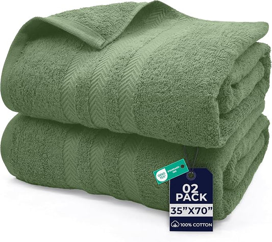 DAN RIVER 2 Pack Bath Sheets Extra Large 35x70, Large Bath Towels for Adults, XL Oversized Heavy Duty Towel Set, 600 GSM 100% Ring Spun Cotton, Soft Quick Dry, Sage Green