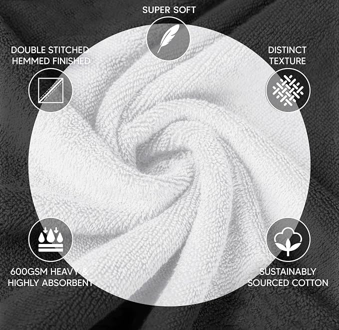Luxury Hand Towels for Bathroom Set of 4 (16 x 28 Inch) Soft & Absorbent 600GSM Ring Spun Cotton Hand Towel Sets for Bathroom, Gym, Hotel and Spa - Viscose Stripe