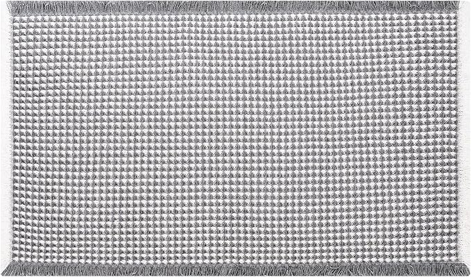 Waffle Bath Mat - Boho Bathroom Rugs Non Slip Washable, Super Absorbent & Quick Dry, Soft Bath Mat Farmhouse Bathroom Decor, 20'' x 48'', Dark Grey and White