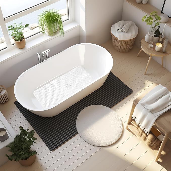 Bathtub Mat Non Slip, Soft Foam Bath Mat for Tub, Bathtub Mat with Drain Holes, Suction Cups Shower Mat (White, 36''X17'')