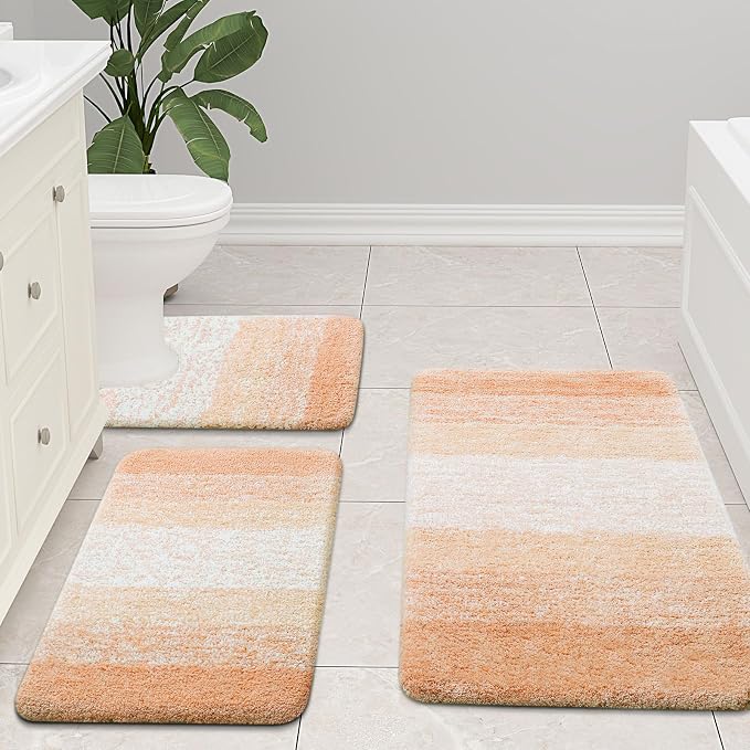 Arotive Microfiber Bathroom Rugs, Shaggy Soft and Absorbent Bath Rug, Thick Plush Machine Washable Dry Bath Mats for Bathroom, Tub and Shower, 47x24, Peach, Rectangular