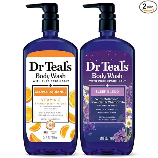 Dr Teal's Body Wash with Pure Epsom Salt, Daytime/Nighttime with Vitamin C & Sleep Blend, 24 fl oz (Pack of 2)