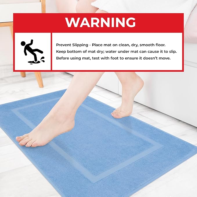 Cotton Paradise 100% Cotton Turkish Bathmat Set, Soft Absorbent Quick Dry, 2 Piece 20x34 Bathmat Floor Set, Sky Blue