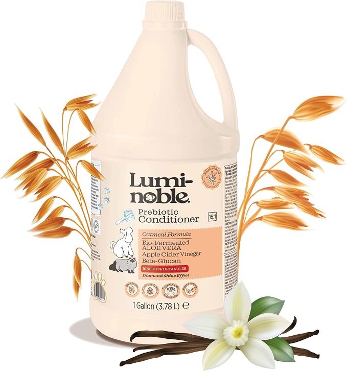Lumi-Noble Vegan Prebiotic Cat & Dog Conditioner Detangler- Hypoallergenic Puppy & Dog Conditioner with Oatmeal & Vanilla Formula– Detangling & Moisturizing for Sensitive Skin – Gallon Size