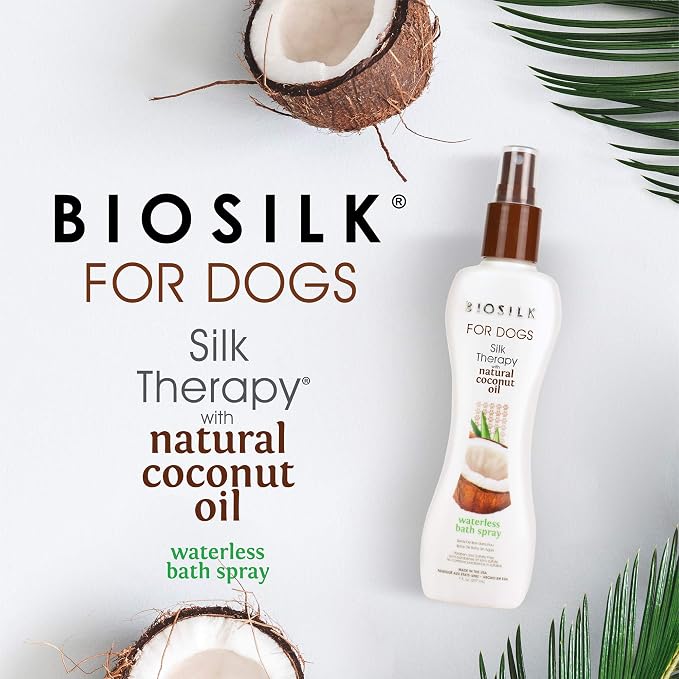 BioSilk for Dogs Silk Therapy Waterless Shampoo Spray with Organic Coconut Oil, No Rinse Dry Dog Shampoo, Sulfate and Paraben Free, pH Balanced, Made in the USA, 7 Fl Oz