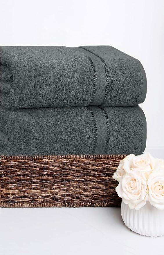 COTTON CRAFT Ultra Soft Bath Sheets - 2 Pack - 35 x 70 - Absorbent Quick Dry Everyday Luxury Hotel Bathroom Spa Gym Shower Beach Pool Travel Dorm -100% Ringspun Cotton - 580 GSM - Easy Care - Charcoal