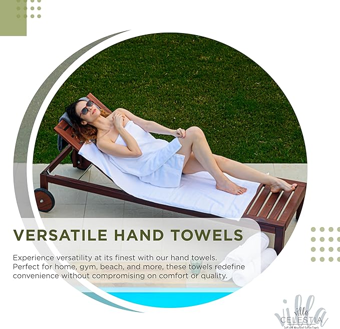Villa Celestia Cotton Hand Towels Set of 4, 16 x 28, Oeko-TEX Certified, Quick Dry, Sage