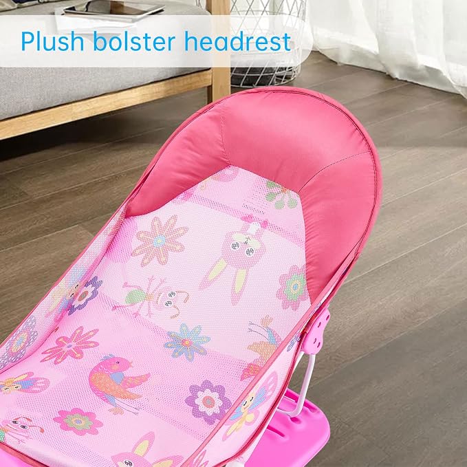 Baby Bath Seat 3 -in- 1 Foldable Sitting or Lying Baby Bath Support Anti-Slip with Adjustable 3 Reclining Positions Bath Lounger for Newborn Use in the Bathtub or Sink (Rose Red, 60cm*33cm*35cm)