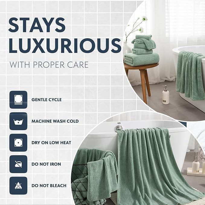 8-Piece Premium Towel Set for Bathroom|2 Oversized Large Bath Sheet,2 Hand Towels,4 Washcloths|Soft Cozy Highly Absorbent Fast Dry Microfiber Shower Towel Set for Hotel Bathroom Essentials,Green