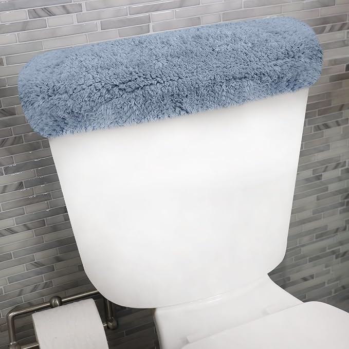 Home Weavers Allure Collection Cotton Toilet Tank Lid Rug for Bathroom, Soft Absorbent, Machine Washable Toilet Tank Top Rug, 10"x22" Blue