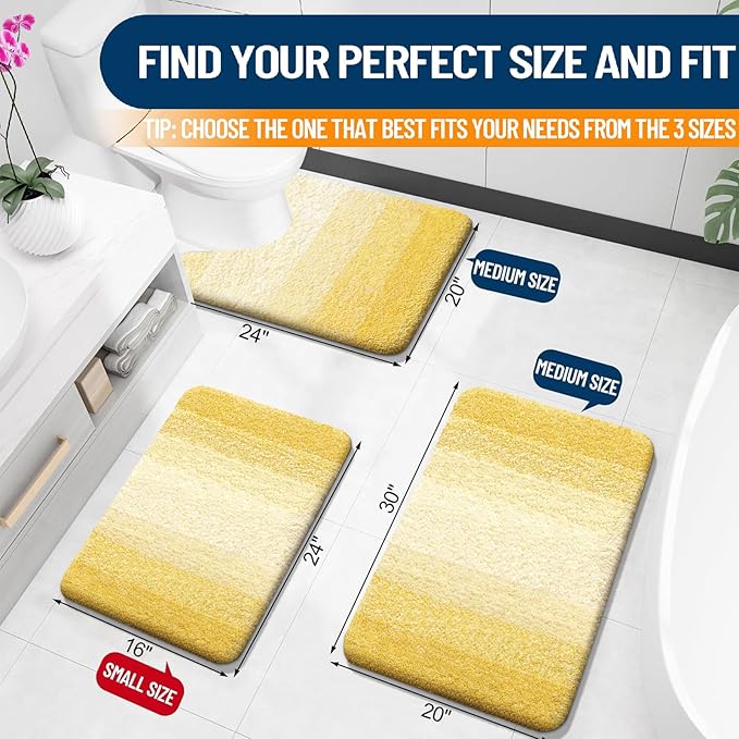 OLANLY Large Bathroom Rugs Mat 50x30, Extra Soft Absorbent Microfiber Bath Rugs, Rubber Backing, Quick Dry, Machine Washable Bath Mat for Bathroom Floor, Tub and Shower, Home Decor Accessories, Yellow