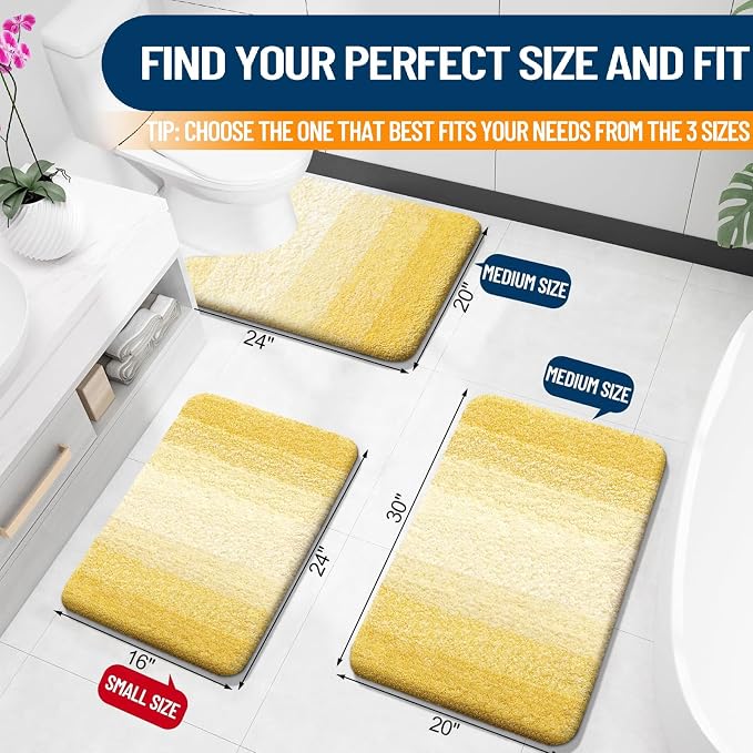 OLANLY Large Bathroom Rugs Mat 40x24, Extra Soft Absorbent Microfiber Bath Rugs, Rubber Backing, Quick Dry, Machine Washable Bath Mat for Bathroom Floor, Tub and Shower, Home Decor Accessories, Yellow