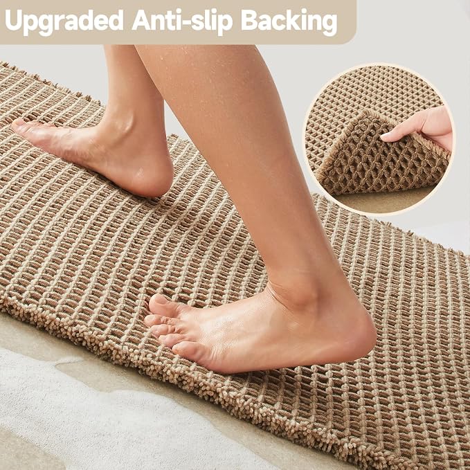 TYUU Waffle Runner Rug Bathroom, Long Boho Bathroom Rugs Non Slip Washable Super Absorbent Quick Dry Farmhouse Bath Decor, 60"x24" Beige