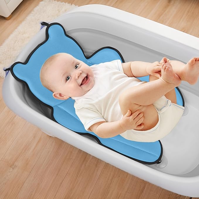 Infant Baby Bath Cushion,Fits Inside Most Baby Bathtubs, Breathable Soft Baby Bath Support Seat,Baby Bath Pad Bath Pillow for Bathtub,Newborn Bath Mat with 4 Suction Cups (Blue)