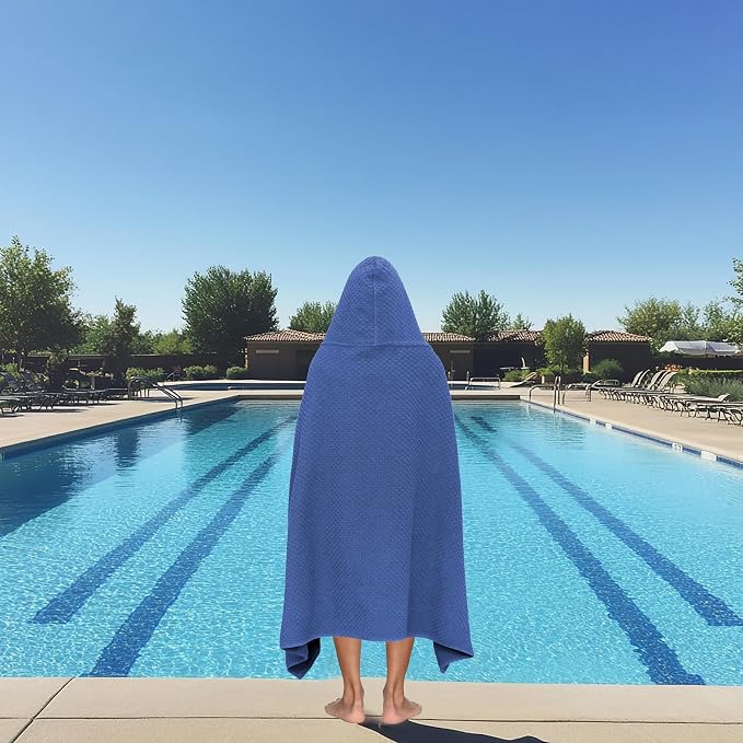 COTTON CRAFT Hooded Bath Towel – 2 Pack Oversized 35x70 Waffle Weave Towel with Hood for Adults - 100% Ringspun Cotton Pool Bath Sheet Wrap with Hood - Soft Super Absorbent Quick Dry – 450 GSM – Blue