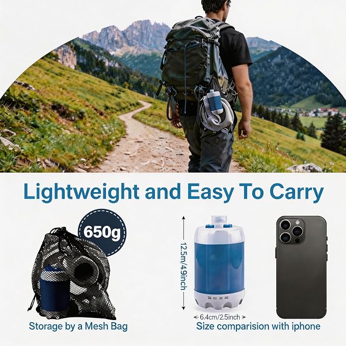 Portable Camping Shower Pump - Rechargeable Outdoor Shower Head Sprayer, Pumps Water from Bucket. Experience Refreshment Anywhere, Perfect for Camping, Hiking, Travel, Car Washing & Pet Cleaning