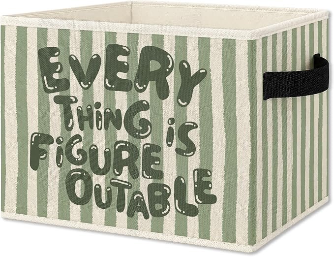 Green Inspirational Everything Is Figureoutable Foldable Storage Bins Box with Handles,Motivational Collapsible Organizer Basket for Kids Nursery Room Bedroom Bathroom Clothes Toys Books