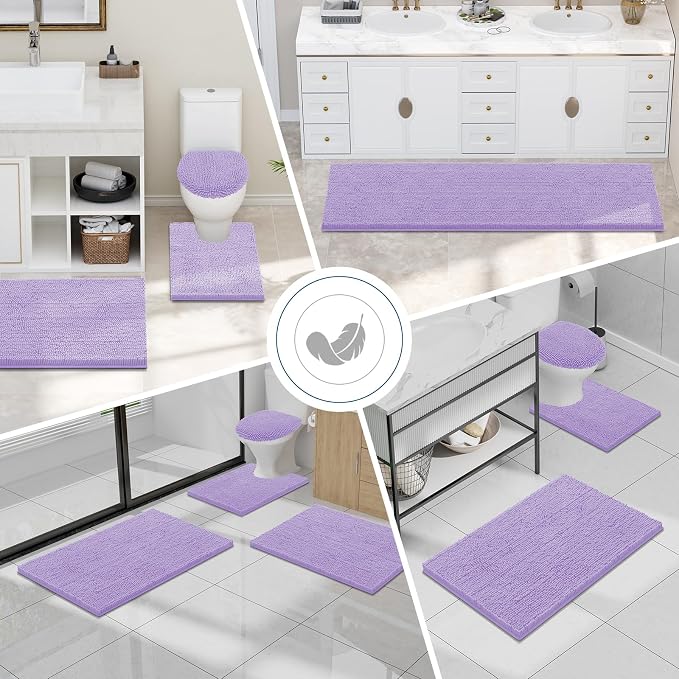 Smiry Luxury Chenille Bathroom Rugs 47x17, Extra Soft and Absorbent Shaggy Bath Mat, Machine Washable, Non-Slip Plush Carpet Runner for Tub, Shower, and Floor, Home Decor Accessories, Purple