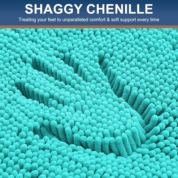 Smiry Luxury Chenille Bathroom Rugs 59x20, Extra Soft and Absorbent Shaggy Bath Mat, Machine Washable, Non-Slip Plush Carpet Runner for Tub, Shower, and Floor, Home Decor Accessories, Turquoise