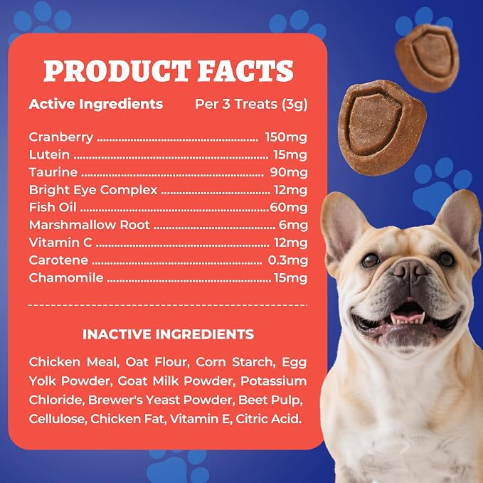 Wellix 260 Bites Vision Taurine for Dogs - Senior Eye Supplement with Cranberry, Lutein, Marshmallow Root, Vitamin - Tear Stain Remover for Puppy, Small Medium & Large Dogs