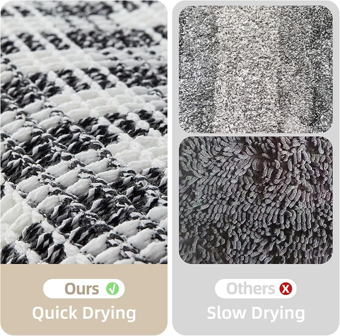 TYUU Waffle Runner Rug Bathroom, Long Boho Bathroom Rugs Non Slip Washable Absorbent Checkered Bathroom Mat Quick Dry Farmhouse Bath Mat, 60"x24" Black and White