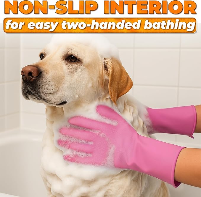 Cat and Dog Shampoo Gloves with 3000 Soft Bristles – 2-in-1 Dog Bath Gloves 11.6", Durable Silicone, Saves Shampoo | Massage, Grooming & Clean Wet or Dry – Made for Every Breed and Coat Style (Pink)