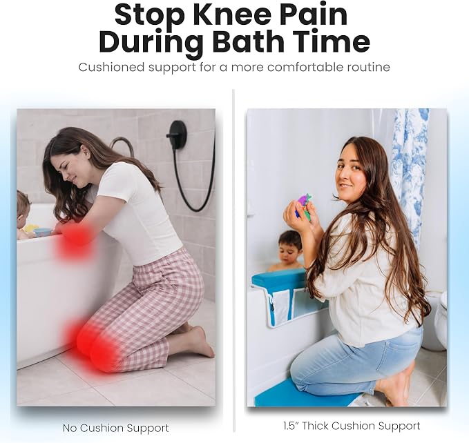 Supa Ant Bath Kneeler –8 Suction Cups & 1.5" Padding.Certified Non Toxic Bath Kneeling Pad for Bath Tub & 5 Bath Organizer. Fast Dry Baby Bath Kneeler and Elbow Rest Pad Set Blue