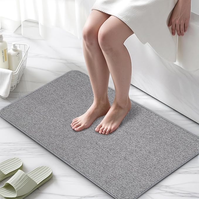 Upgraded Bath Mat 24x36Inch, Thin Bath Mats Rugs with Rubber Backing Non-Slip, Absorbent,Quick Dry Machine Washable, Home Decor Accessories Cozy Cloth Bathroom Rugs fit Under Door/Sink/Tub/Shower-Gray