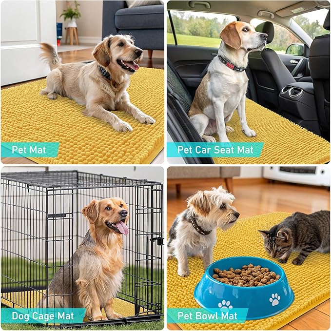 OLANLY Dog Door Mat for Muddy Paws 44x32, Absorbs Moisture and Dirt, Absorbent Non-Slip Washable Doormat, Quick Dry Chenille Mud Mat for Dogs, Entry Indoor Entryway Carpet for Inside Floor, Yellow