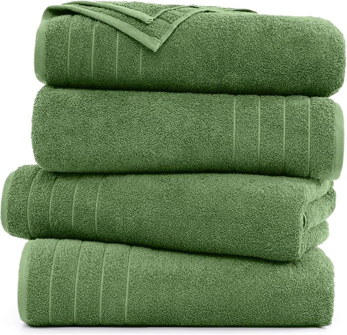 DAN RIVER Extra Large Bath Towels Set of 4, 30 x 60 Inches - 100% Cotton Larger & Lighter Weight Towels for Bathroom - Quicker to Dry, Super Soft & Highly Absorbent Towels for Home, Sage Green